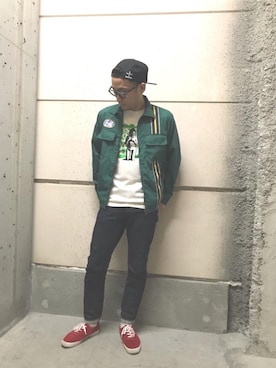 「レーシングジャケット」｜「アイテム（デニムパンツ）」を使った、DUKASHUNさん（メンズ・175cm）の春コーディネート