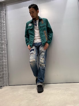 「レーシングジャケット」｜「アイテム（デニムパンツ）」を使った、DUKASHUNさん（メンズ・175cm）の夏コーディネート