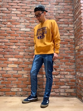 「HYSTERIC GLAMOUR（ヒステリックグラマー）のHYS WHISKY柄 刺繍キャップ（キャップ）」を使った、DUKASHUNさん（メンズ・175cm）の秋コーディネート