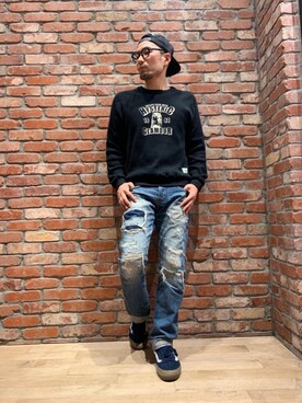 「HYSTERIC GLAMOUR（ヒステリックグラマー）のHYS WHISKY柄 刺繍キャップ（キャップ）」を使った、DUKASHUNさん（メンズ・175cm）の秋コーディネート