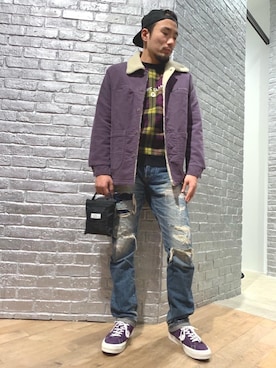 「コラボレーション」｜「アイテム（ブルゾン）」を使った、DUKASHUNさん（メンズ・175cm）の冬コーディネート
