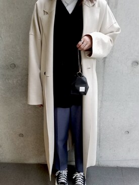 「アイテム（チェスターコート、ホワイト系）」を使った、りさん（レディース・165cm）の春コーディネート