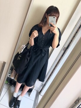 「one after another NICE CLAUP（ワンアフターアナザーナイスクラップ）のアイテム（シャツワンピース）」を使った、runさん（レディース・163cm）の春コーディネート