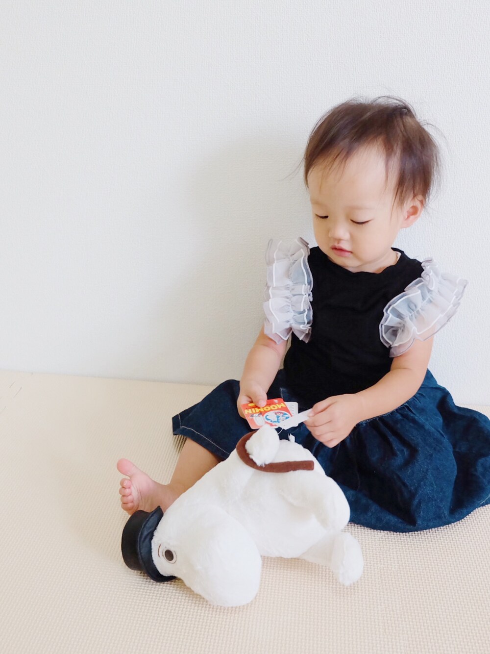 「西松屋のアイテム（デニムスカート、ブルー系）」を使った、陽 菜 ❥︎さん（レディース・80cm）の秋コーディネートの1枚目の写真