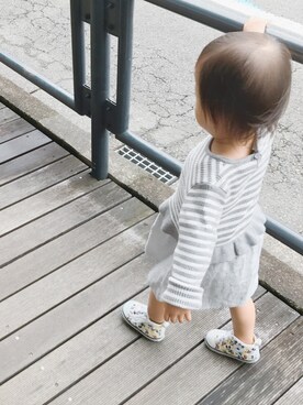 「CONVERSE（コンバース）のconverse(コンバース) BABY ALL STAR N MICKEY MOUSE PT Z(ベビーオールスターNミッキーマウスPTZ)（スニーカー、その他）」を使った、陽 菜 ❥︎さん（キッズ・80cm）の秋コーディネート