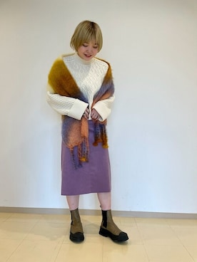 「アイテム（ブーツ、グリーン系）」を使った、立川さん（レディース・172cm）の秋コーディネート
