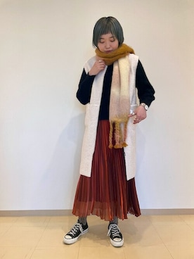 「アイテム（ノーカラーコート）」を使った、立川さん（レディース・172cm）の冬コーディネート