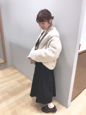 「アパレルスタッフ」｜「アイテム（ブルゾン）」を使った、𝓼𝓱𝓲𝓸さん（レディース・157cm）の冬コーディネート