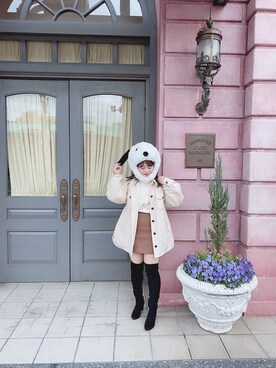 「ユニバ」｜「アイテム（その他アウター）」を使った、𝓼𝓱𝓲𝓸さん（レディース・157cm）の冬コーディネート