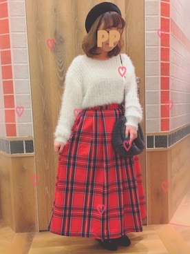 「フェザー」｜「アイテム（ハンチング/ベレー帽）」を使った、𝕡𝕠𝕟さん（レディース・150cm）の冬コーディネート