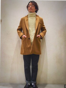 「CIAOPANIC TYPY（チャオパニックティピー）のアイテム（チェスターコート）」を使った、らっけささん（メンズ・170cm）の冬コーディネート
