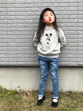 「AZUL by moussy（アズールバイマウジー）のアイテム（スウェット）」を使った、わちゃさん（キッズ・100cm）の春コーディネート