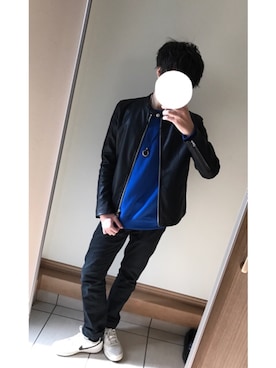 「SPINNS（スピンズ）のアイテム（ライダースジャケット）」を使った、隆汰さん（メンズ・167cm）の冬コーディネート