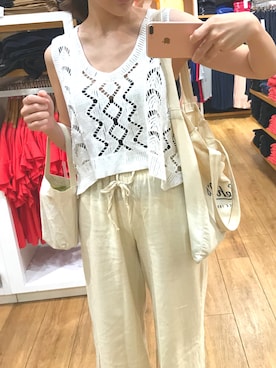 「no brand（ノーブランド）のアイテム（チノパンツ、ベージュ系）」を使った、Owさん（レディース・152cm）の春コーディネート