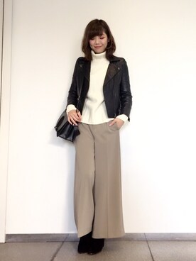 「STUDIOUS（ステュディオス）のアイテム（ライダースジャケット）」を使った、naaaさん（レディース・162cm）の冬コーディネート