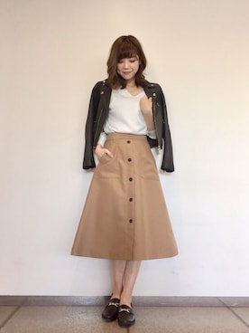 「STUDIOUS（ステュディオス）のアイテム（ライダースジャケット）」を使った、naaaさん（レディース・162cm）の冬コーディネート