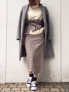 「STUDIOUS（ステュディオス）のアイテム（チェスターコート）」を使った、naaaさん（レディース・162cm）の秋コーディネート