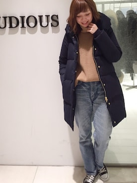 「STUDIOUS（ステュディオス）のアイテム（ダウンジャケット/コート）」を使った、naaaさん（レディース・162cm）の秋コーディネート