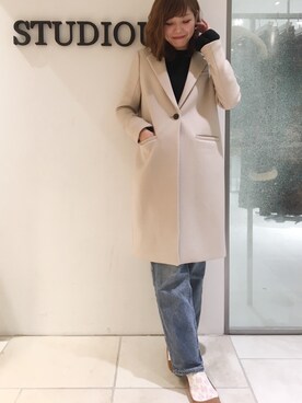 「STUDIOUS（ステュディオス）のアイテム（チェスターコート）」を使った、naaaさん（レディース・162cm）の秋コーディネート