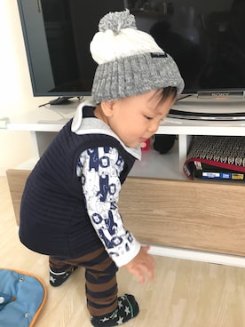 「Moujonjon（ムージョンジョン）のアイテム（ベスト）」を使った、haru : masa : kouさん（キッズ・70cm）の秋コーディネート