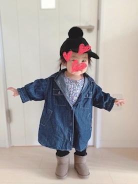 「BREEZE（ブリーズ）のアイテム（シャツワンピース）」を使った、®️ikunan☺︎さん（キッズ・80cm）の秋コーディネート