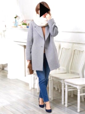 「UNIQLO（ユニクロ）のアイテム（デニムパンツ、ブルー系）」を使った、はるかさん（レディース・145cm）の冬コーディネート