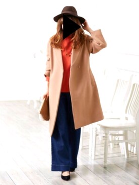 「H&M（エイチ・アンド・エム）のアイテム（ニット/セーター、オレンジ系）」を使った、はるかさん（レディース・145cm）の冬コーディネート