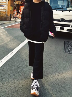 「H&M（エイチ・アンド・エム）のアイテム（ダウンジャケット/コート）」を使った、やぷさん（メンズ・167cm）の春コーディネート