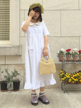 「アイテム（その他シューズ、パープル系）」を使った、merry jenny 原宿店さん（レディース・160cm）の春コーディネート