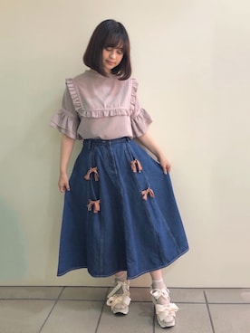 「アイテム（シャツ/ブラウス、ピンク系）」を使った、merry jenny 原宿店さん（レディース・153cm）の夏コーディネート