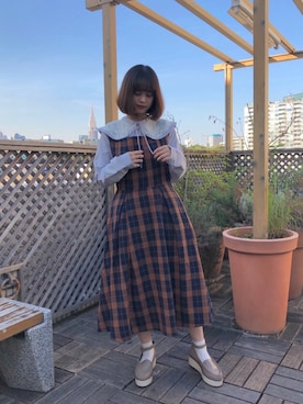 「merry jenny（メリージェニー）のアイテム（ジャンパースカート）」を使った、merry jenny 原宿店さん（レディース・153cm）の秋コーディネート