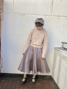 「アイテム（スカート、パープル系）」を使った、merry jenny 原宿店さん（レディース・153cm）の秋コーディネート