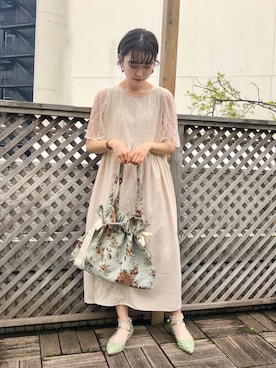 「アイテム（ハンドバッグ、グリーン系）」を使った、merry jenny 原宿店さん（レディース・162cm）の夏コーディネート