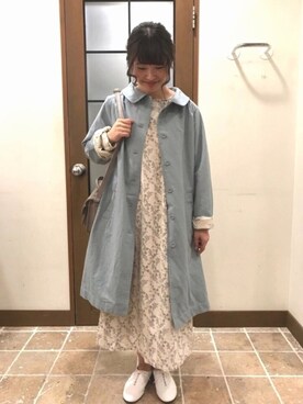 「サマンサモスモス」｜「アイテム（ステンカラーコート）」を使った、satomiさん（レディース・152cm）の冬コーディネート
