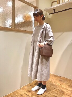 「Samansa Mos2（サマンサ モスモス）のドビーギャザー前後着ワンピース（ワンピース）」を使った、satomiさん（レディース・152cm）の春コーディネート