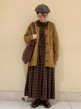 「アイテム（ハンチング/ベレー帽）」を使った、satomiさん（レディース・152cm）の秋コーディネート