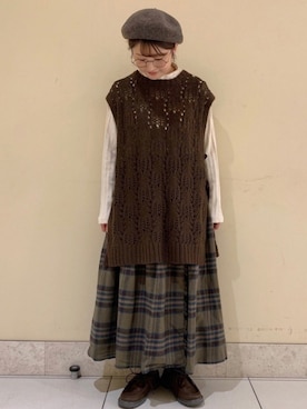 「秋のマイ旬スタイル」｜「アイテム（ハンチング/ベレー帽）」を使った、satomiさん（レディース・152cm）の秋コーディネート