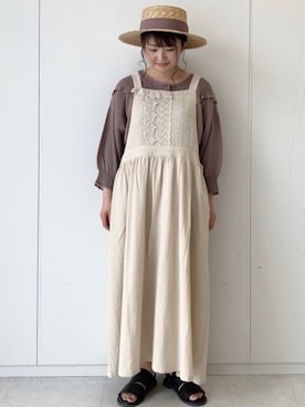 「エプロンワンピース」｜「アイテム（その他）」を使った、satomiさん（レディース・152cm）の夏コーディネート