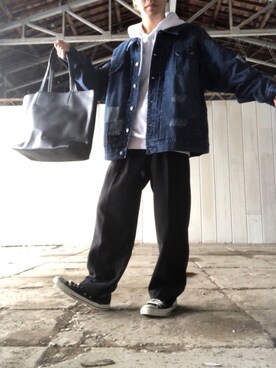 「MinoriTY（マイノリティ）のアイテム（デニムジャケット）」を使った、Mひろさん（メンズ・166cm）の冬コーディネート