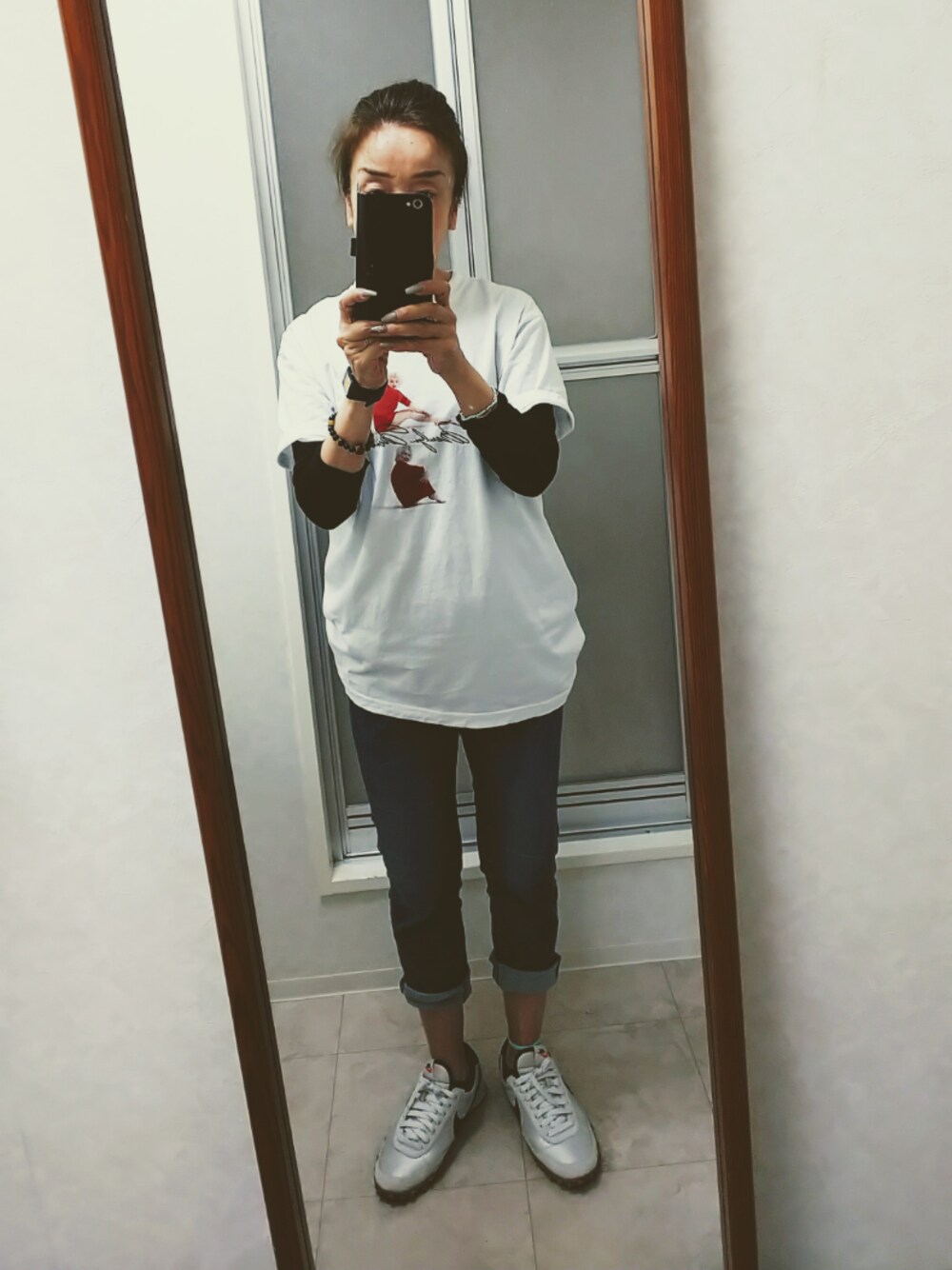 「Right-onのアイテム（Tシャツ/カットソー、ホワイト系）」を使った、ribenjicyanさん（レディース・157cm）の夏コーディネートの1枚目の写真