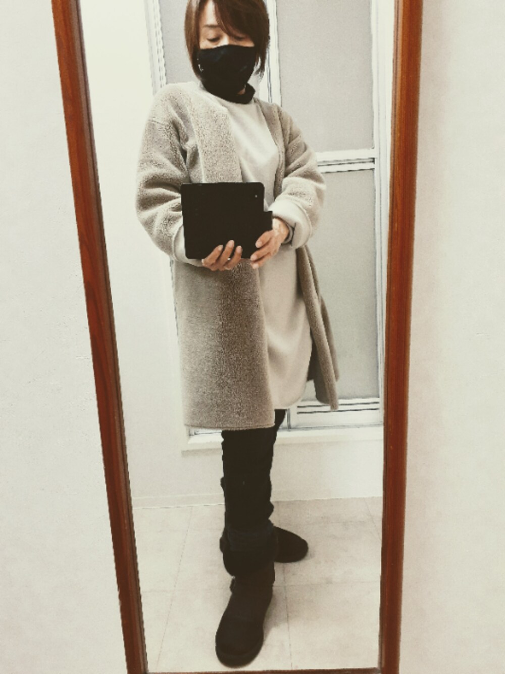 「self-serviceのアイテム（トップス、ベージュ系）」を使った、ribenjicyanさん（レディース・157cm）の冬コーディネートの1枚目の写真