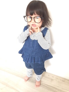 「韓国子供服のアイテム（オールインワン・サロペット、ブルー系）」を使った、as.maaaさん（キッズ）の春コーディネート