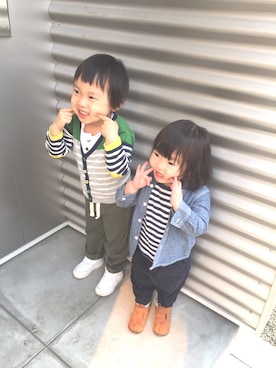 「無印良品（ムジルシリョウヒン）のアイテム（パンツ、ブルー系）」を使った、as.maaaさん（キッズ）の春コーディネート