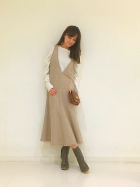 「DRWCYS（ドロシーズ）のアイテム（ブーツ）」を使った、はらだゆかさん（レディース・160cm）の冬コーディネート