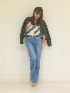 「DRWCYS（ドロシーズ）のアイテム（ライダースジャケット）」を使った、はらだゆかさん（レディース・160cm）の冬コーディネート