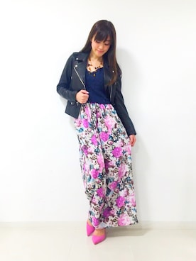 「DRWCYS（ドロシーズ）のアイテム（ライダースジャケット）」を使った、はらだゆかさん（レディース・160cm）の冬コーディネート