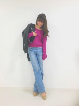 「DRWCYS（ドロシーズ）のアイテム（ライダースジャケット）」を使った、はらだゆかさん（レディース・160cm）の春コーディネート