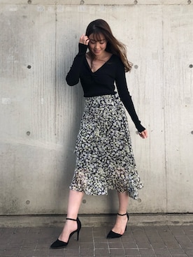 「シフォンスカート」｜はらだゆかさん（レディース・160cm）の秋コーディネート