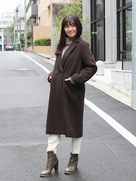 「DRWCYS（ドロシーズ）のアイテム（チェスターコート）」を使った、はらだゆかさん（レディース・160cm）の冬コーディネート