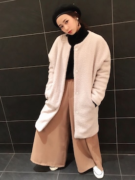「アイテム（チェスターコート、ピンク系）」を使った、ともちんさん（レディース・156cm）の冬コーディネート